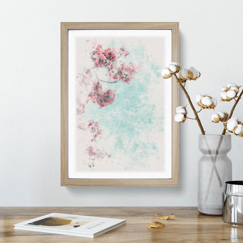 Cherry Blossom Tree Branches - Picture Frame Painting Print on MDF, 33cm H x 24cm W x 2cm D, Oak Framed