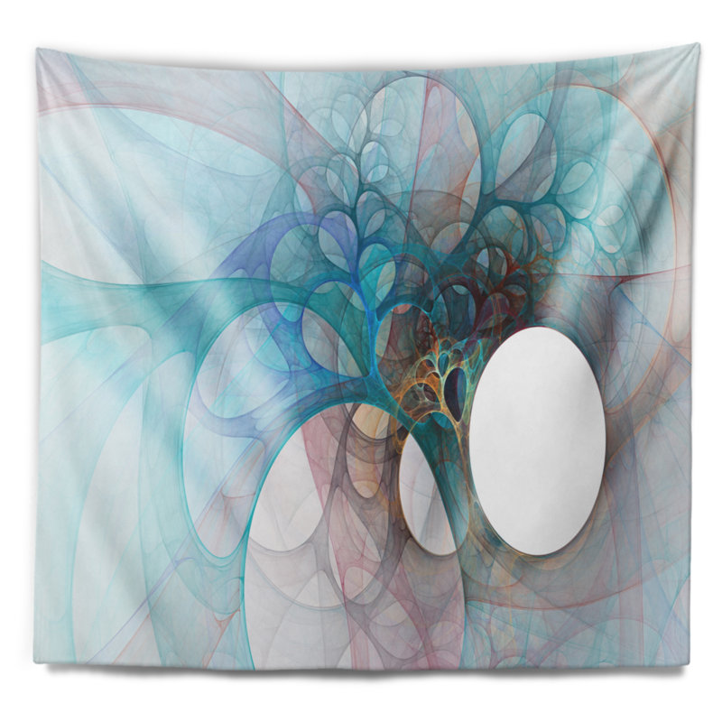 Ailes d'ange abstraites fractales en tapisserie bleu clair, H 32 po x l 39 po