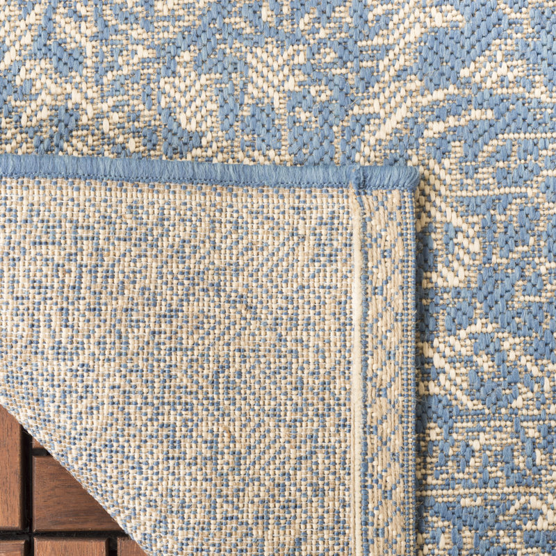 Danya Oriental Blue/Cream Indoor/Outdoor Area Rug, Rectangle 6'7" x 9'2"