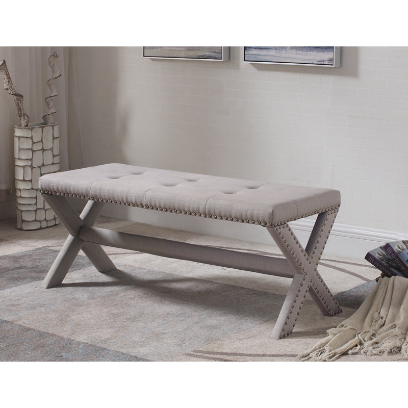 Vanslyke Linen Blend 44" Upholstered Bench (Neutral Gray) , Neutral