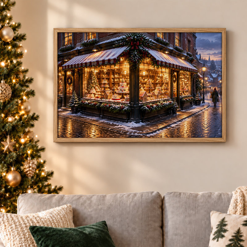 «Winter Bakery Window Art», art mural sur toile de Noël, H 32 po x l 48 po
