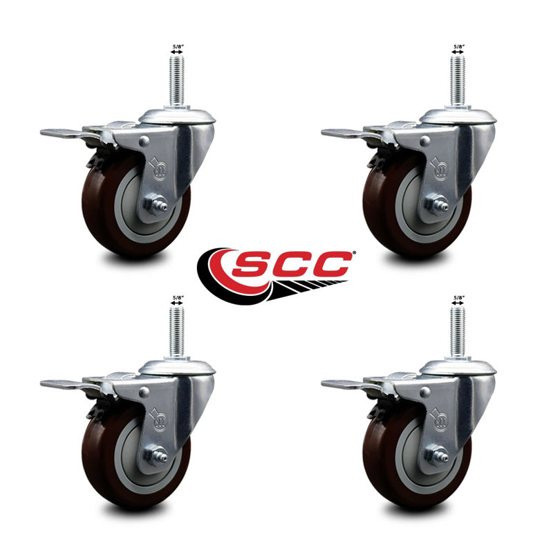 Poly Swivel 5/8 Inch Threaded Stem Caster Set Total Lock Brake