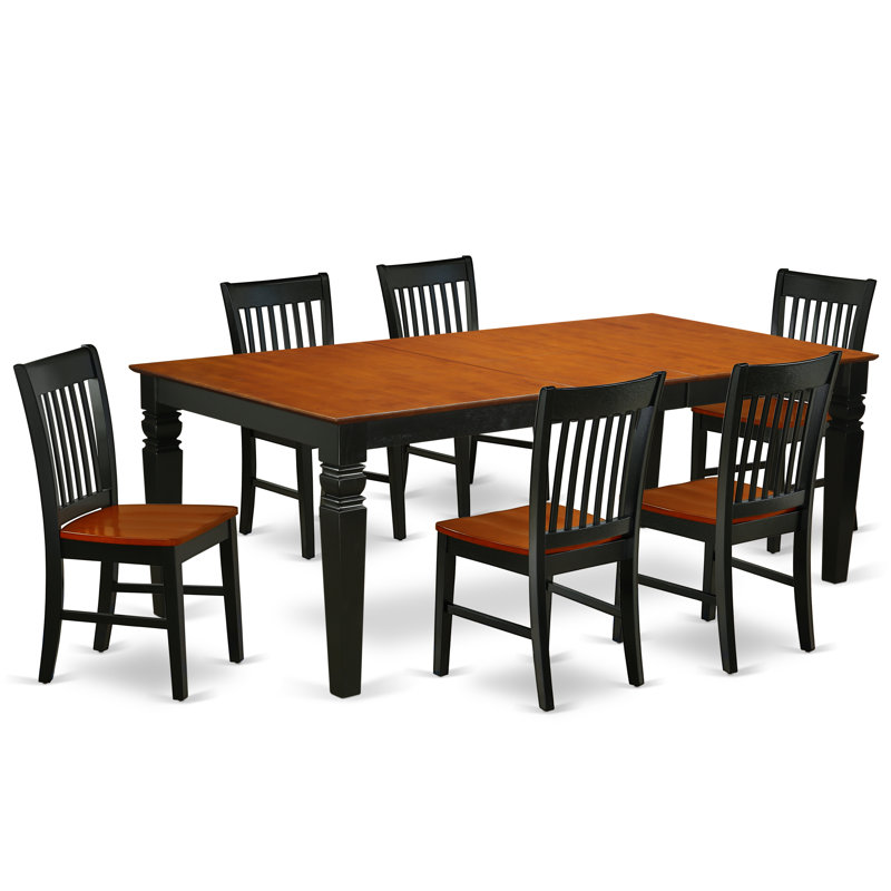Ensemble de mobilier de salle à manger 7 pièces composé d'une table de cuisine rectangulaire avec rallonge papillon et 6 chaises, noir et cerise
