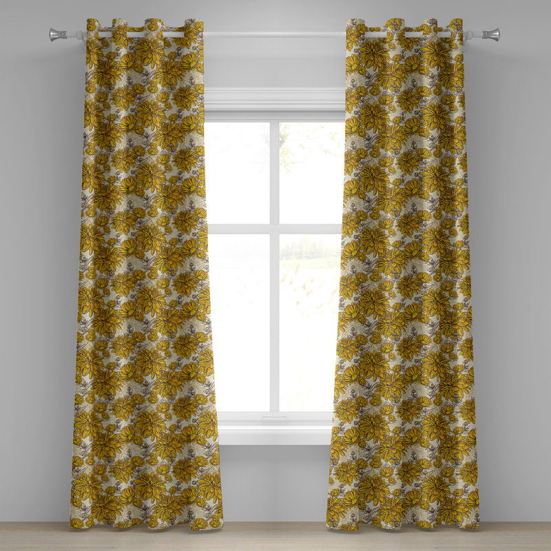Rideau à œillets à motif floral 2 panneaux East Urban Home, 50 po, jaune terre, L 50 po x L 96 po