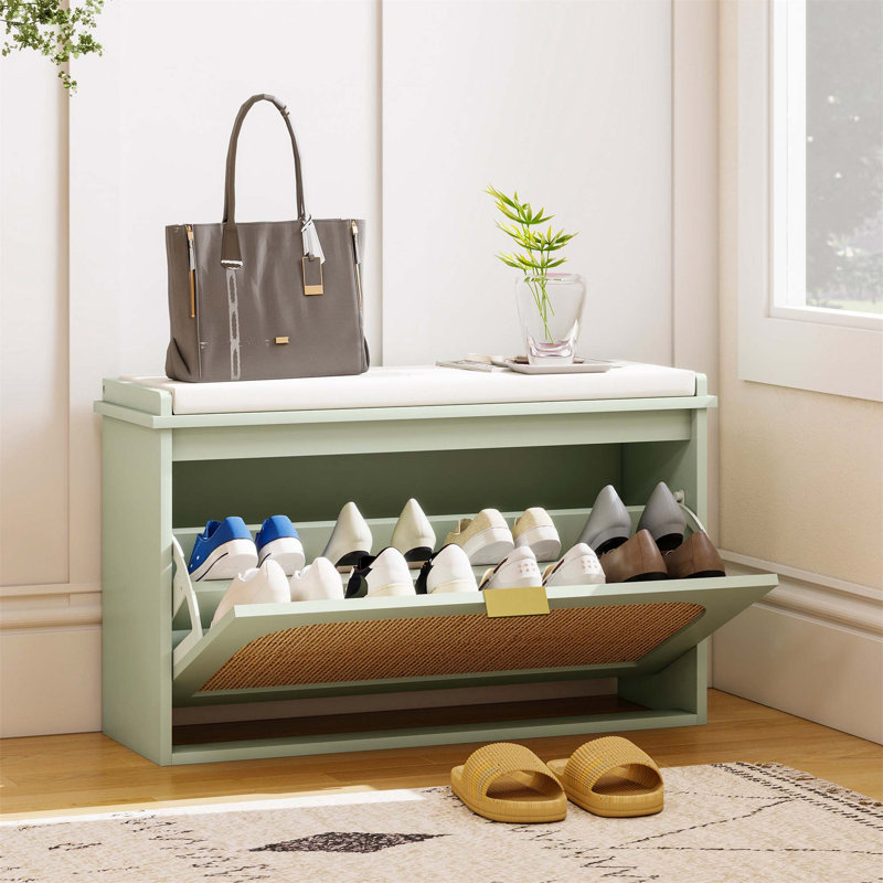 Shoe Storage Bench, 47cm H x 80cm W x 26cm D, Beige/Green