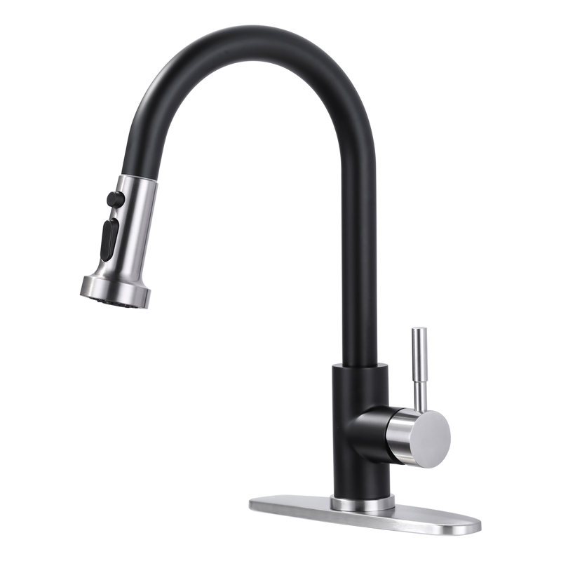 Pull Down Single Handle Kitchen Faucet with 3-Modes Advanced Spray, Brushed Nickel/Matte Black