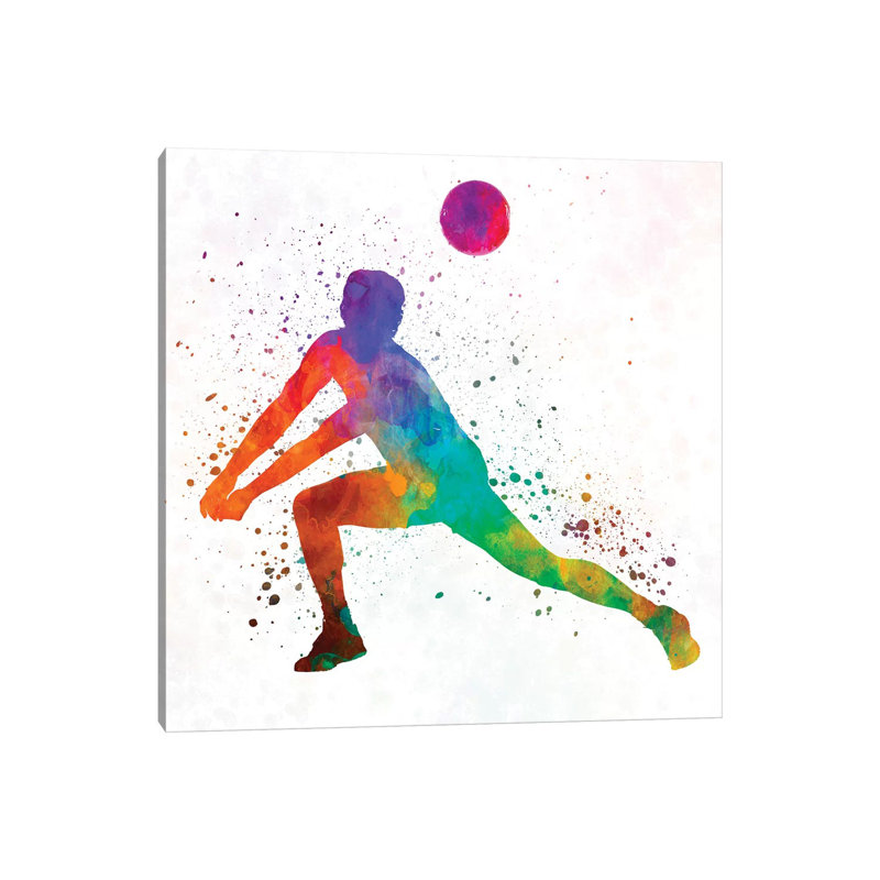 Volley Ball Player Man in Watercolour III 1 Piece Wrapped Canvas Wall Art, 66.04cm H x 66.04cm W x 1.91cm D
