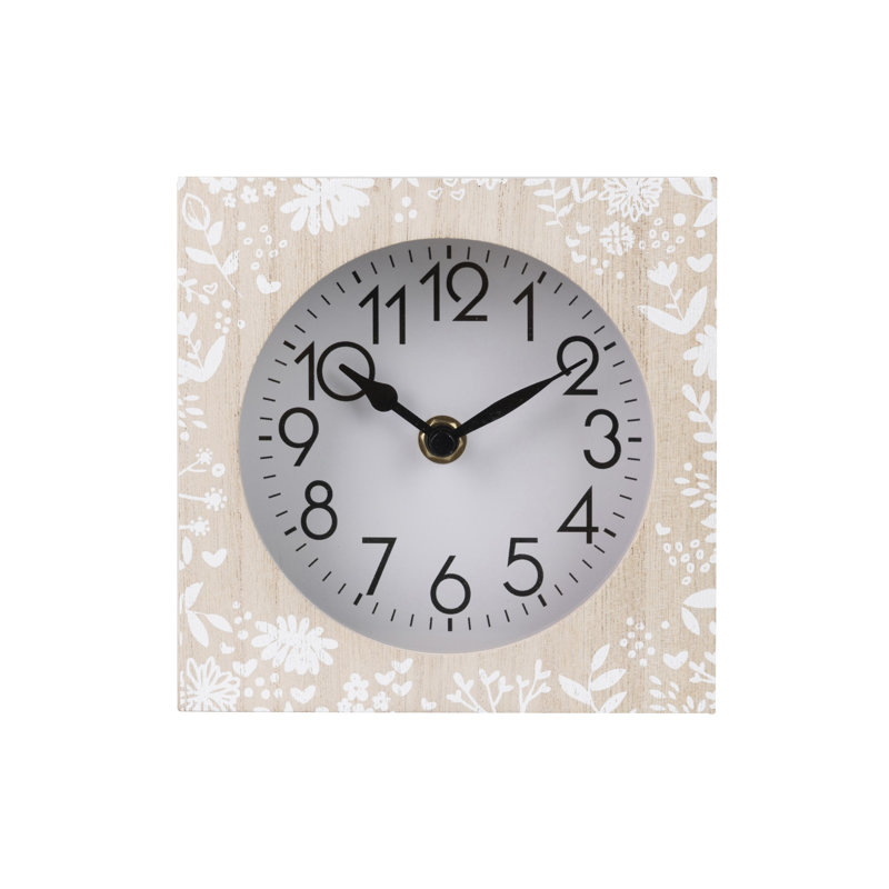 Analogue Manufactured Wood Mechanical Tabletop Clock in Brown White