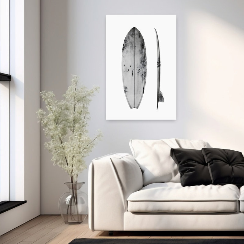 Planche de surf rétro vintage, art mural contemporain, 36" H x 24" W