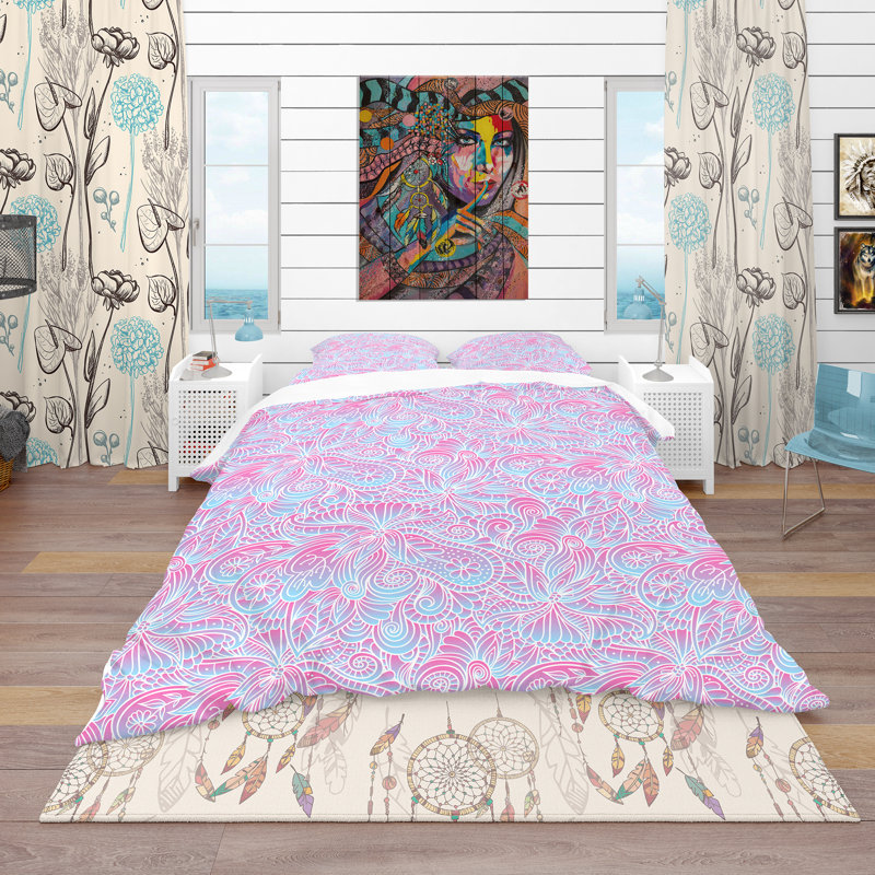 Ensemble de housse de couette bohème et éclectique, Housse simple + 1 taie décorative