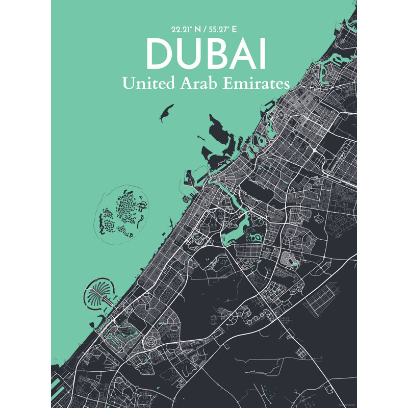 « dubaï city map », reproduction d’impression sur affiche en rêve, H 27,6 po x l 19,7 po