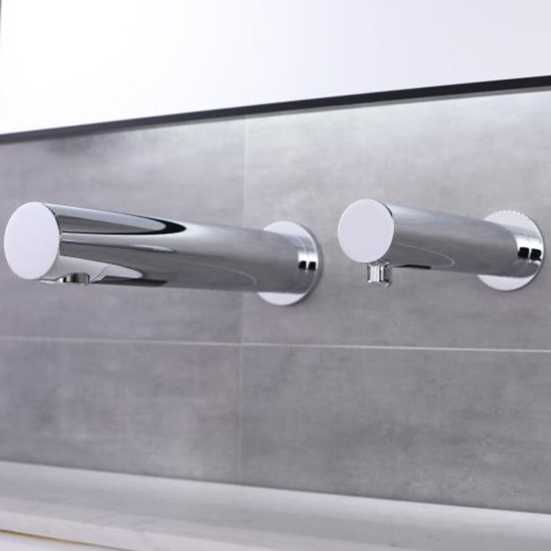 BathSelect Brushed Gold Commercial Wall-Mount Touchless Sensor Faucet – Hygienic, Durable, and Stylish, Chrome