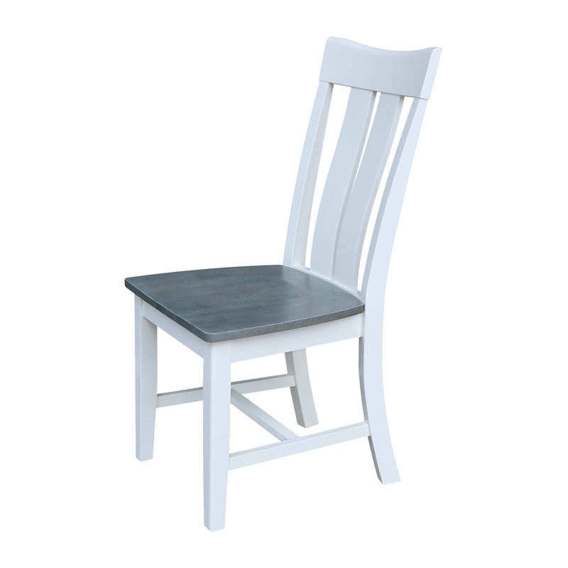 Chaise en bois massif Delisca, Blanc / gris bruyère