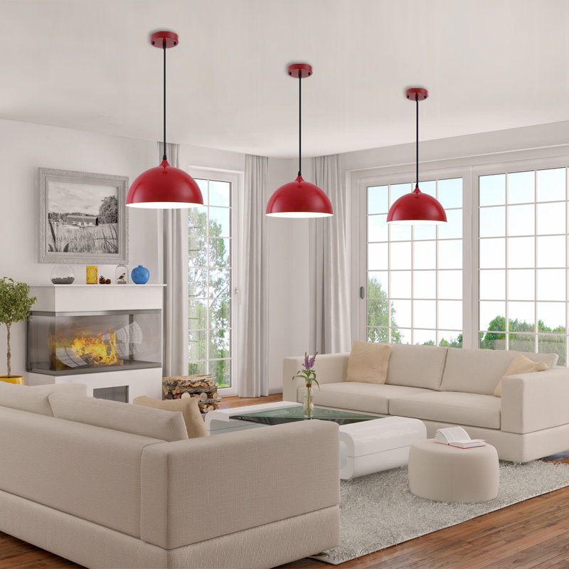 2- light 11.8inches Modern Red Dome Single Pendant Light For Kitchen,Restaurant Room Aisle, Red