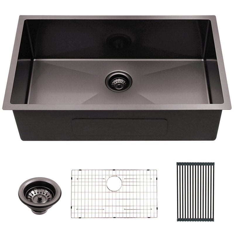 Évier de cuisine encastrable 28 po - évier de cuisine encastré noir en acier inoxydable 28 po x 18 po x 10 po Gauge 16