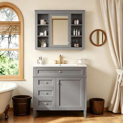 36" Bathroom Vanity with  Medicine Cabinet, Modern Bathroom Storage Cabinet with 2 Soft Closing Doors and 4 Drawers, Single Sink Bathroom Vanity