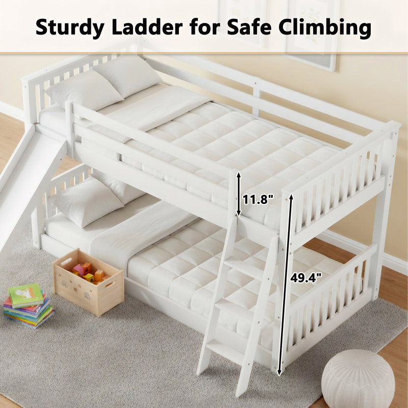 Multi-Size Bunk Bed (Twin-Over-Twin / Full-Over-Full) - Sturdy Pine Wood & Mdf Construction With Interchangeable Slide & Ladder Placement, Available In White & Gray