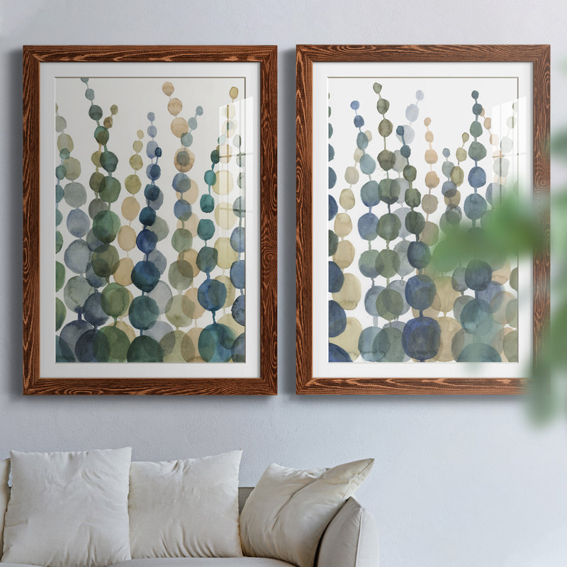 Almontiser " Pompom Botanical I " 2 - Pieces Painting Print, Maple Framed, 24" H x 36" W x 1.5" D