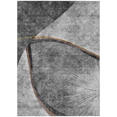10' X 14' Gray Chocolate And Silver Abstract Washable Indoor Outdoor Area Rug