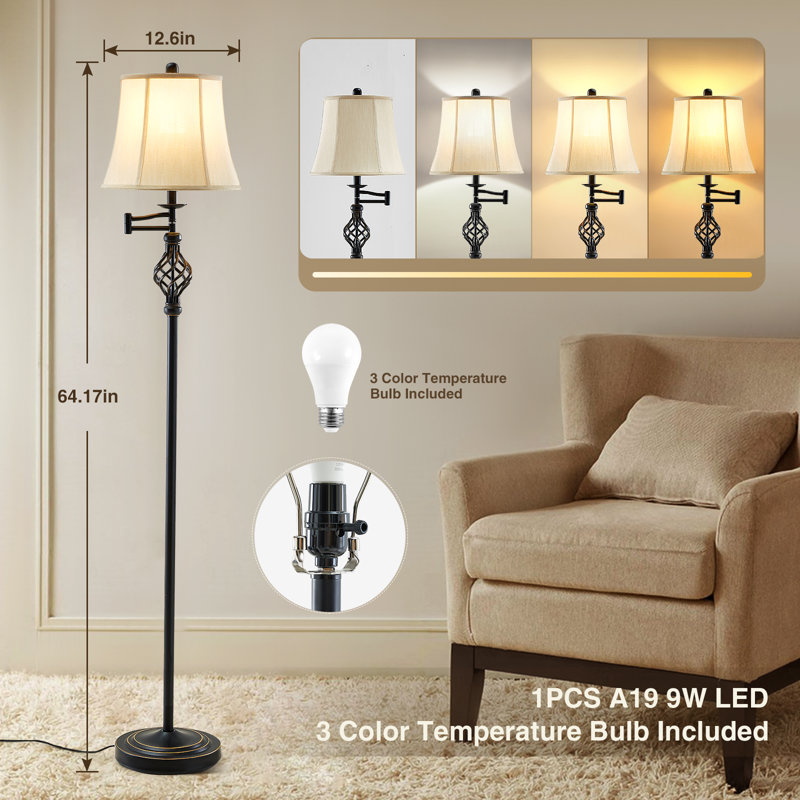 Conferina 64.17"  Adjustable Swing Arm Floor Lamp 3-Color Temperature LED Bulb Included