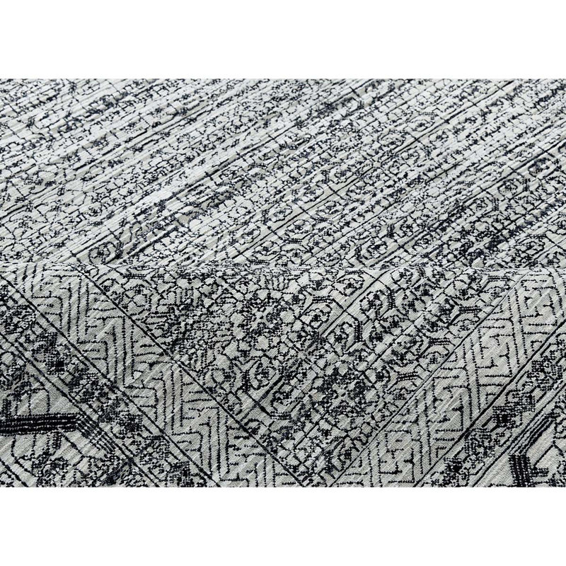 Tapis argenté et noir noué à la main de haute qualité, Rectangle 6 pi x 9 pi