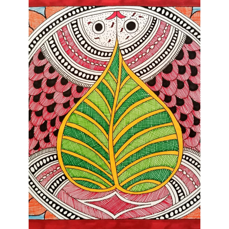 Poisson dans l'étang, marqueurs d'alcool et fineliners, peinture sur papier par Ruchi - Art mural aquatique populaire Madhubani pour décoration de salle de bain Boho