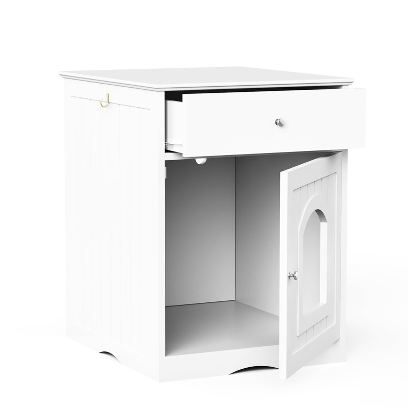 Enceinte en bois pour litière pour chat avec table d'appoint - Caisse blanche