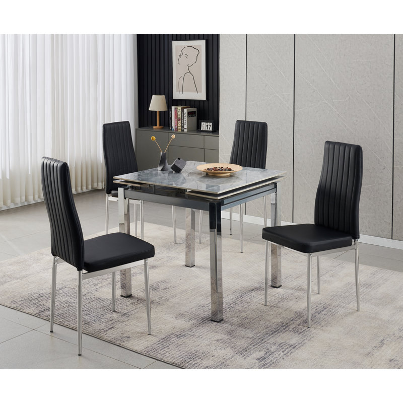 Piccolo Grey Sintered Stone Dining Table + 4  Monza Chairs , Black