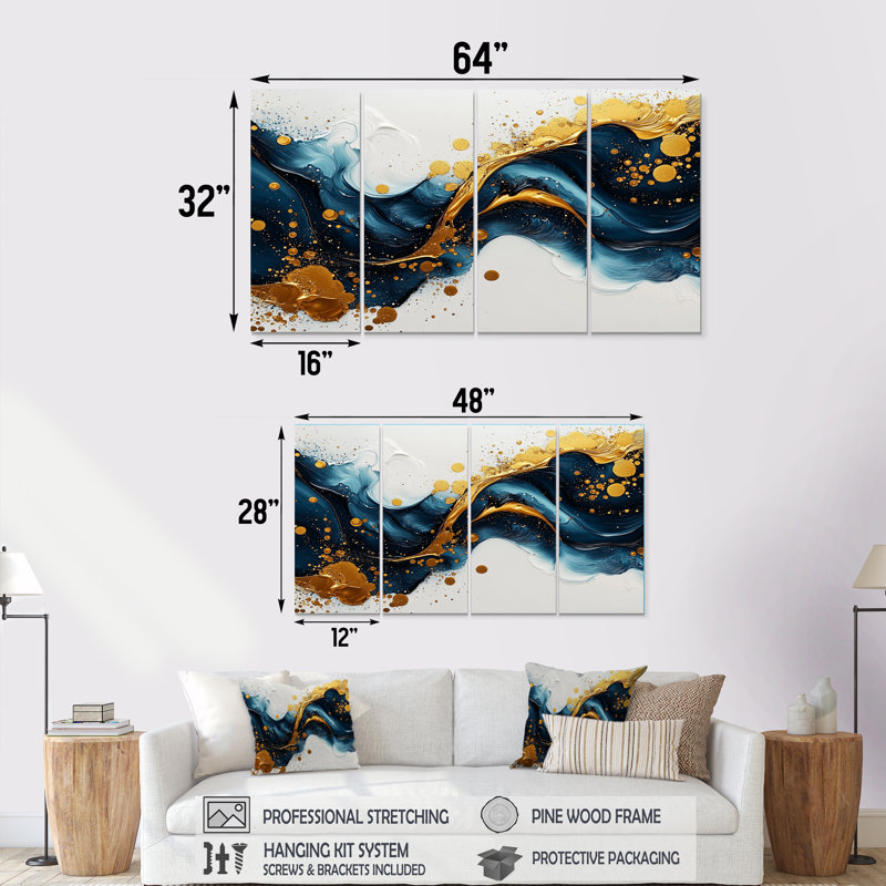 Caroline - encre liquide abstraite, art mural moderne, H 28 po x l 48 po, 4