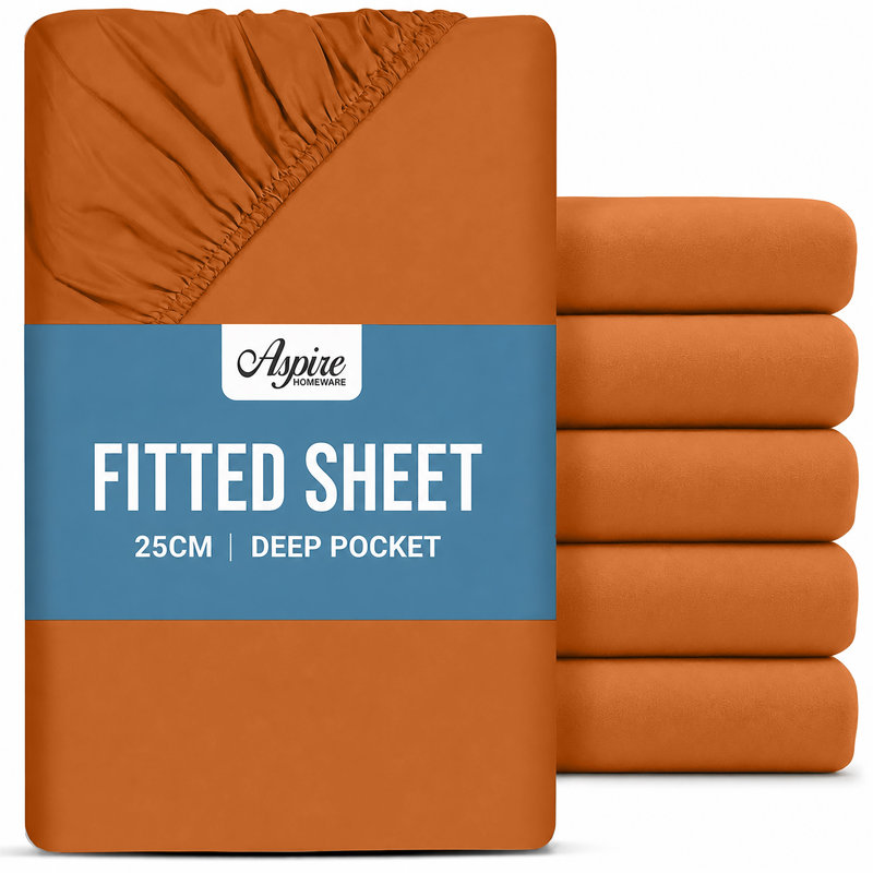 Aspire Homeware Rust 25cm Deep Fitted Sheets Pack of 6 with Elasticated Edges, Single (91cm W x 190cm L)