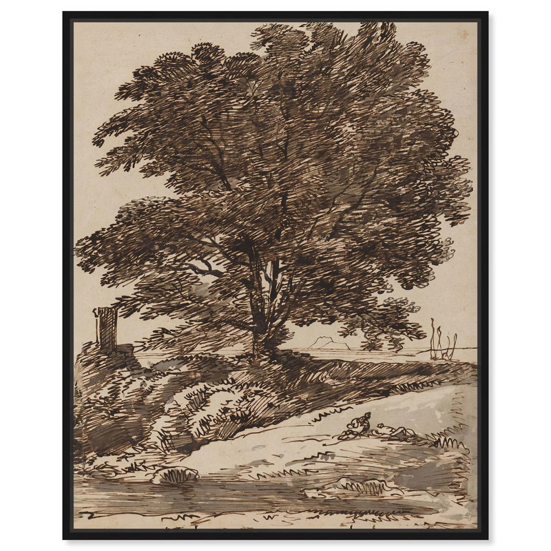 «Seacoast with a Great Tree Canvas Vintage Landscape» par , H 21 po x l 17 po, Cadre flottant noir
