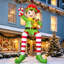 Lutin gonflable géant de Noël avec ours en peluche et canne de Noël, pour décorer un toit de jardin ou de pelouse à Noël.
