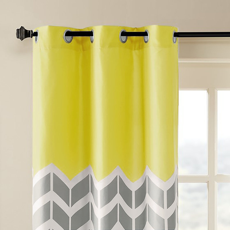 Yellow and Gray Chevron Room Darkening Grommet Curtains, 42x84, 2-Panel Set