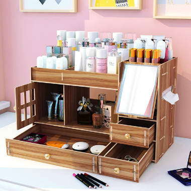 Latitude Run Cosmetic Box Storage Box Cosmetic Storage Box Wooden Cosmetics Storage Box Desktop Brush Lipstick Shelf Dressing Table Skin Care Products Home Dustpro