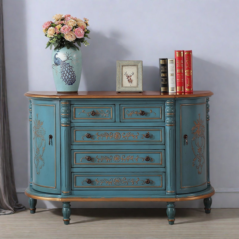 Rustic Semicircular Painted Wooden Accent Cabinet
