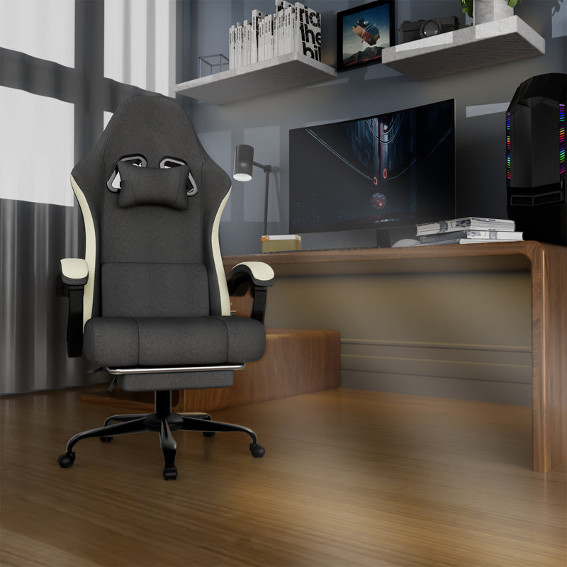 Ergonomic Gaming Chair With Pocketed Spring Cushion, Breathable Fabric Computer Chair With Footrest, Adjustable Lumbar Support Video Game Chair For Adults