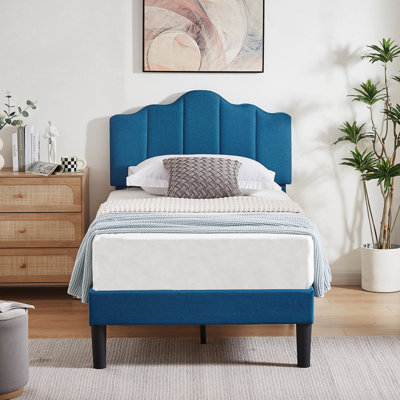 Twin Size Bed Frame with Adjustable Headboard, Upholstered Platform Bed, Mattress Foundation, No Box Spring Needed