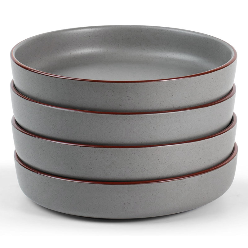 4-Piece Stoneware Pasta Bowl Set- Service For 4, Dark Gray