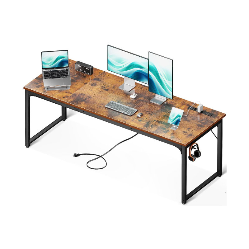 71 Inch Computer Desk With USB Ports, Large Office Desk, Long Study Student Writing Desk, Rustic Brown