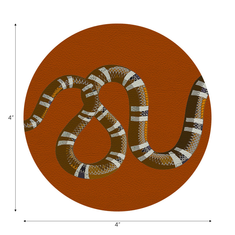 Serpent Blue Vegan Leather Round Coasters, Burnt Orange