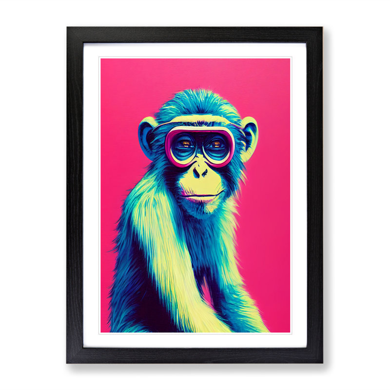 Colourful Monkey - Single Picture Frame Print, Black, 64cm H x 46cm W x 2cm D