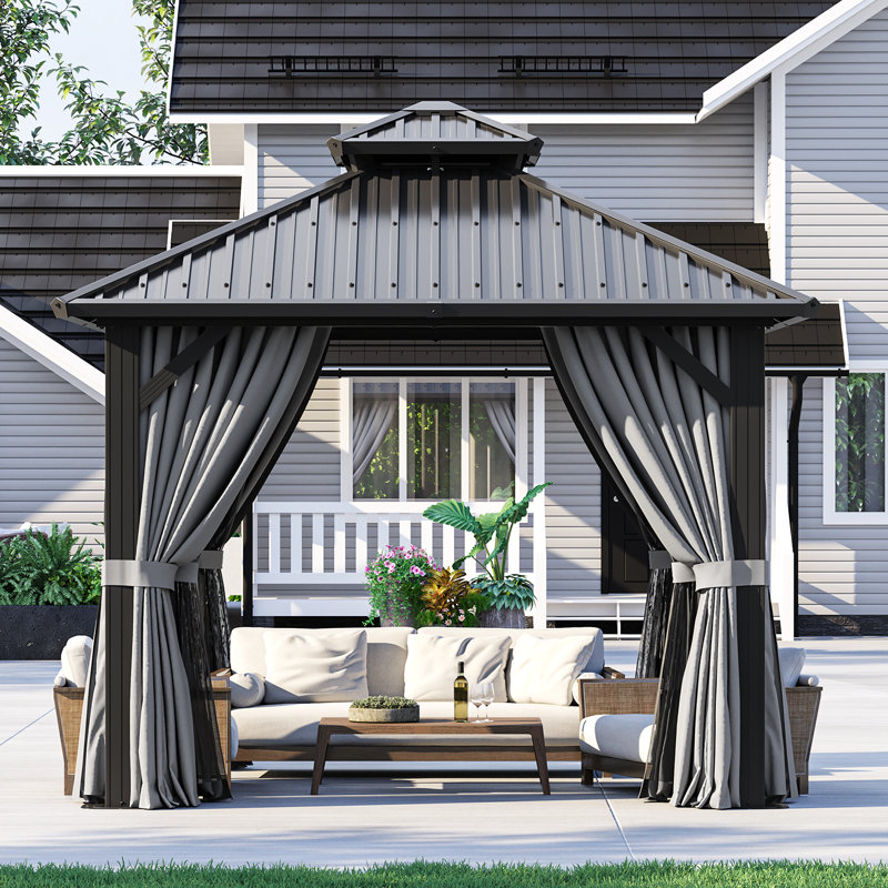 Aluminum Permanent Patio Gazebo with Double Roof, 10 Ft. W x 10 Ft. D
