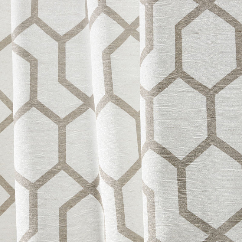 Nicole Miller Hexa Geometric Print Hidden Tab/Rod Pocket Top Light Filtering Curtain Panel Pair, Natural, 54" x 108"