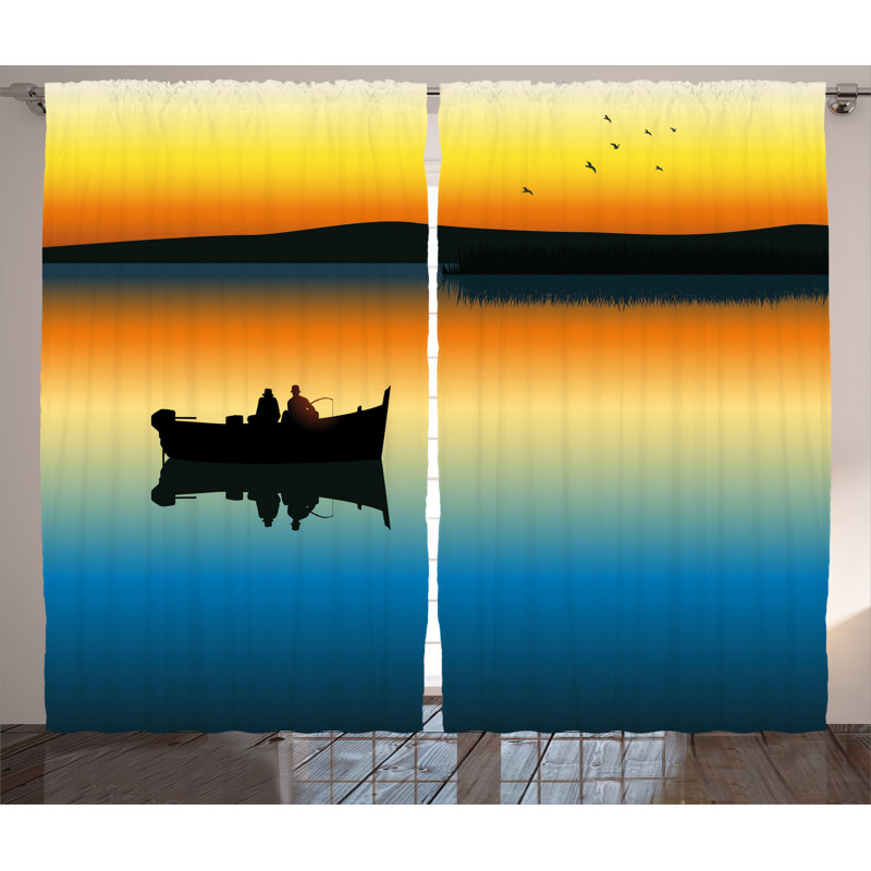 Sunset on the Lake Decor Wildlife Semi-Sheer Rod Pocket Curtain Panels, 54" W x 84" L