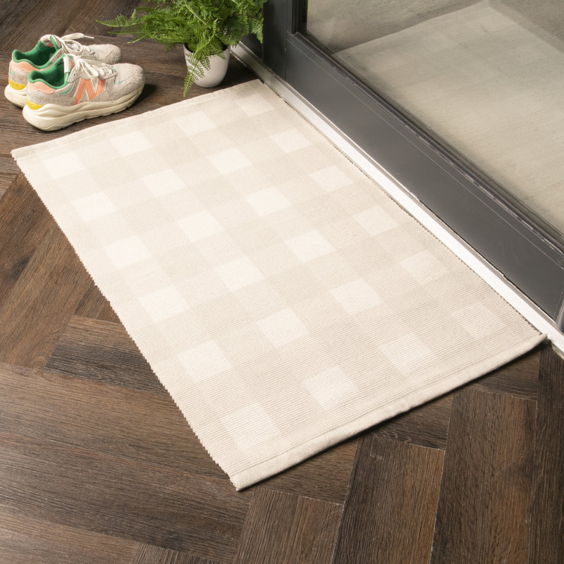 Eleena Non-Slip Chequered Indoor Doormat, Beige