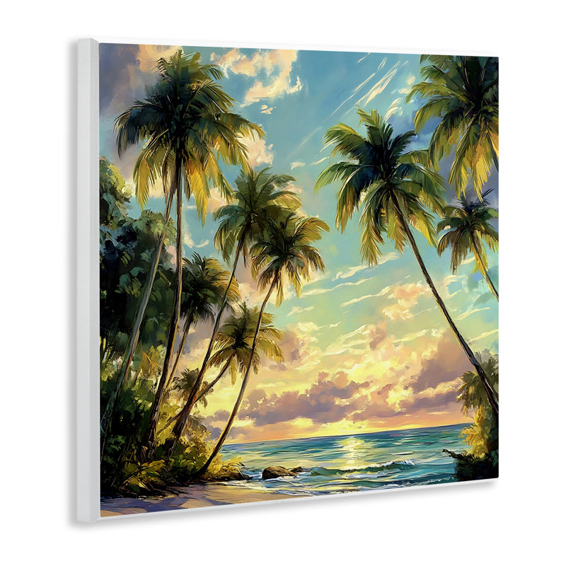 Coucher de soleil sur la plage, plaque murale de palmiers, design par Creative Studio