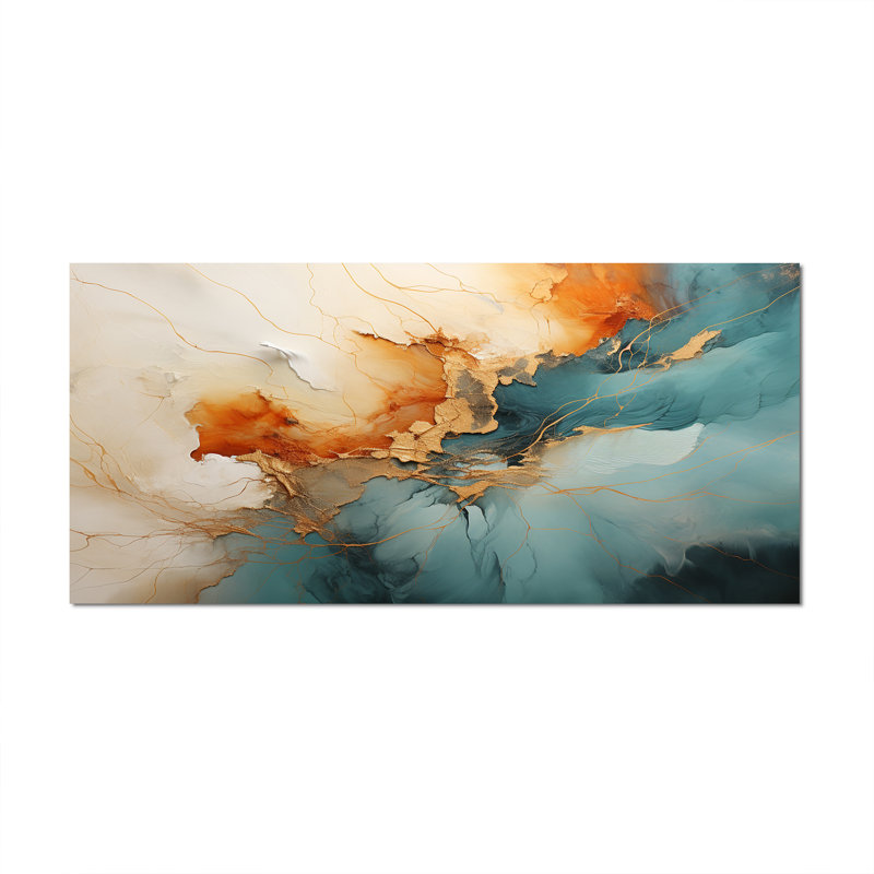 Teal Orange Bold Energy V - Dams, art mural, Toile tendue, H 28 po x l 60 po, Sans cadre
