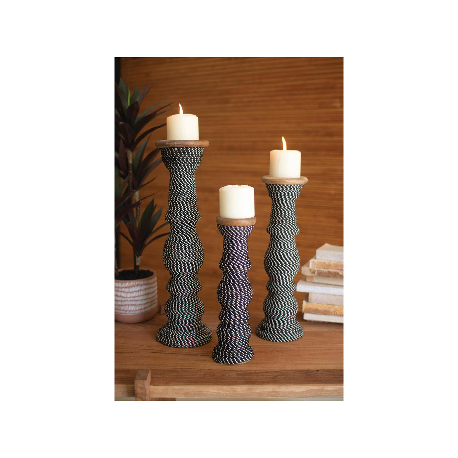 Ryker 19" H Cotton String/Wood Tabletop Pillar