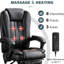 Chaise de bureau avec fonction chauffante et de massage - repose-pieds rétractable, rotation à 360 °, soutien lombaire en tissu respirant, repose-pieds, revêtement en cuir noir
