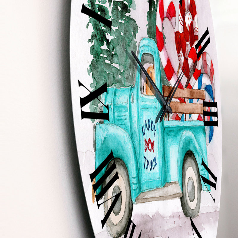 Camion bleu avec chauffeur d'ours - horloge murale industrielle, Grand